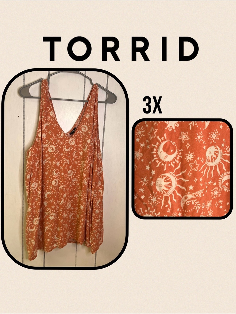 Torrid Orange Terracotta Celestial Print Tank Top - 3X